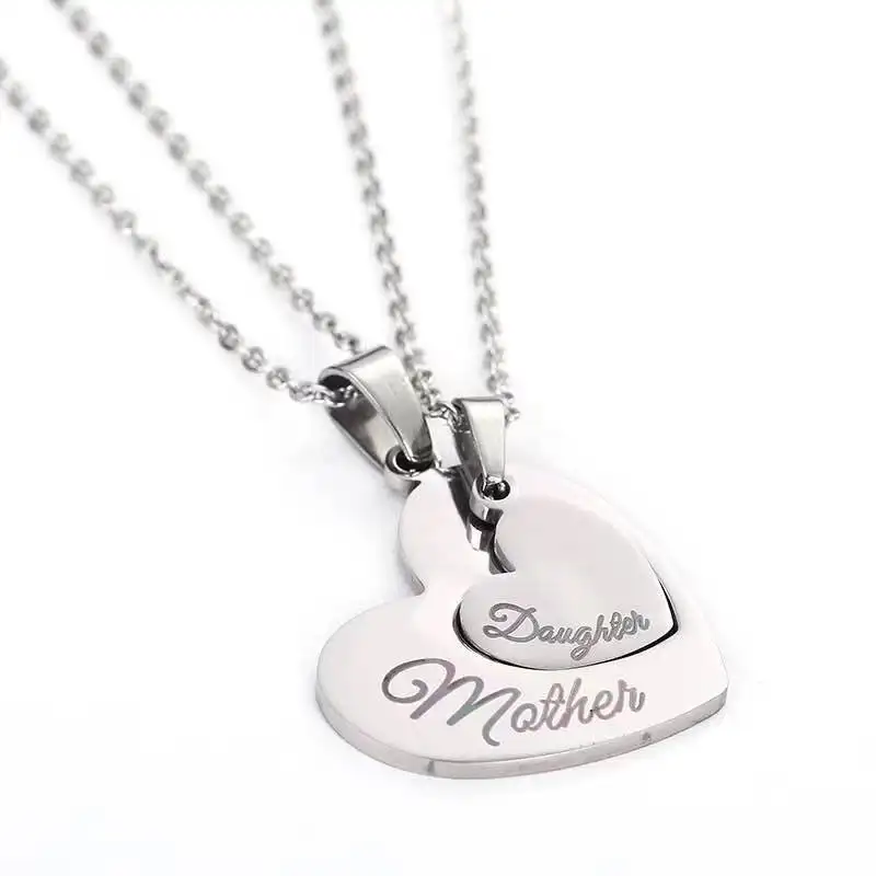 Necklaces Stainless Steel Matching Heart Necklace Set Mother's Day Christmas Valentines Gifts for Couples