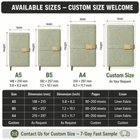 Carnet à couverture rigide en tissu de lin avec logo personnalisé, vente en gros, A5, OEM, couverture en tissu naturel tissé, journal écologique, planificateur