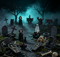 Lot de figurines créatives en résine pour Halloween, thème macabre, avec Grim Reaper, fantôme, crâne, chat noir, pierre tombale - Pour adultes, intérieur