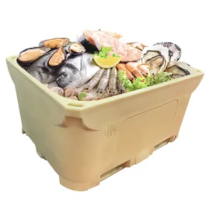 660L Heavy Duty Large Bulk Storage Regelmäßige HDPE doppelwandige stapelbare fisch isolierte Kunststoff-Paletten box mit Deckel