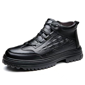 Comfort Fit <strong>Croc</strong> Embossed Leather <strong>Men</strong> Thermal Winter Ankle Boots Side Zip Anti Slip Sole for Urban Cold City Daily Walk - Product Image 1
