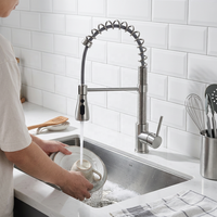 Robinet de cuisine monocommande moderne en laiton, flexible, à ressort, à montage sur plan, avec douchette extractible