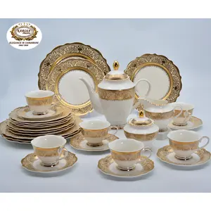 Reliëf Real Gold Porselein Luxe Koninklijke Stijl Lassen Bone China Servies Servies Diner Set