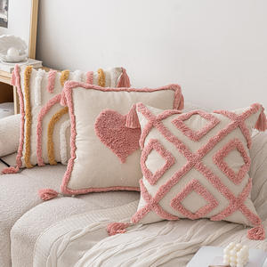 Pink Tufted Sofa <b>Cushion</b> 45x45cm Heart Pattern Embroidery Pillowcase Removable Washable Seat <b>Cushions</b> With Inserts - Product Image 1