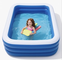 Piscine gonflable en PVC pleine grandeur avec pompe à air électrique, design rectangulaire à 3 niveaux, installation rapide, piscine familiale pour jeux aquatiques