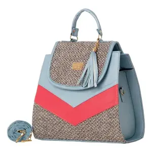 Sac fourre-tout en jute bleu pour femme Fana Haven, sac de plage moyen avec fermeture à fermoir pour un usage quotidien - Product Image 3