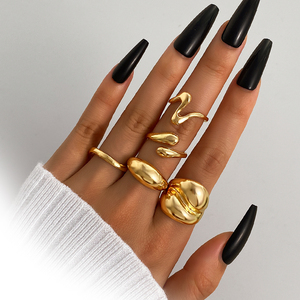 5pcs/set Punk Style Irregular <b>Ring</b> Geometric Design Cross <b>Ring</b> Trendy Gold Color <b>Chunky</b> <b>Rings</b> Set for Women - Product Image 1
