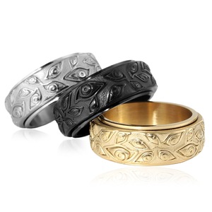Evil Eye <b>Titanium</b> Steel <b>Ring</b> For Men Rotatable Retro Style Stress Relieving Jewelry Gold Color Plant Pattern Geometric Design - Product Image 3