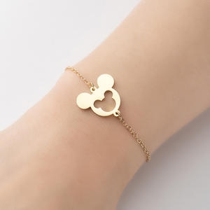 Abalorio ajustable de acero inoxidable chapado en oro de 18K para <span class=keywords><strong>mujer</strong></span>, pulsera de plata sin deslustre, con cabeza de Mickey y <span class=keywords><strong>Minnie</strong></span> Mouse, joyería para <span class=keywords><strong>mujer</strong></span> - Product Image 5