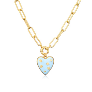 Vente en gros de bijoux vintage Collier à pendentif cœur en acier inoxydable plaqué or 18 carats étanche en laiton émaillé - Product Image 2