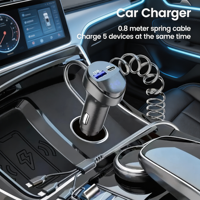 Chargeur de voiture KC-08, câble de charge rétractable 3 en 1 intégré, charge rapide avec affichage de la tension, adaptateur allume-cigare de voiture