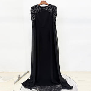 Venta al por mayor de ropa de <span class=keywords><strong>boutique</strong></span> de lujo negro con cuentas capa manga Maxi vestidos de noche elegante hasta el suelo vestido formal vestido de fiesta - Product Image 3