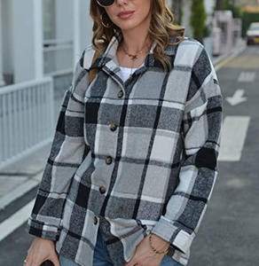 Femmes à <span class=keywords><strong>carreaux</strong></span> col rabattu <span class=keywords><strong>surchemise</strong></span> manches longues flanelle veste à <span class=keywords><strong>carreaux</strong></span> décontracté automne laine mélange bouton chemise <span class=keywords><strong>manteau</strong></span> - Product Image 3