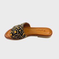 Sandales plates à enfiler pour femmes en tissu imprimé léopard rétro, mules d'été à bout ouvert pour intérieur/extérieur, pantoufles tendance pour femmes