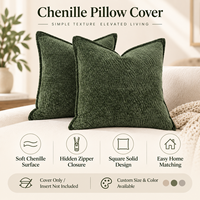 Housse de coussin en tissu chenille de qualité supérieure, forme carrée, fermeture éclair cachée, taie d'oreiller personnalisée