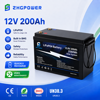 بطارية ليثيوم فوسفات الحديد (LiFePO4) دورة عميقة 12 فولت 200 أمبير ساعة 12.8 فولت مع نظام إدارة ذكي (BMS)، بديل لبطاريات الرصاص الحمضية، للاستخدام في المركبات الترفيهية والقوارب البحرية وأنظمة الطاقة الشمسية خارج الشبكة ووحدات UPS
