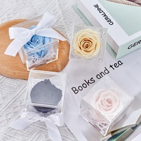 Boîte acrylique personnalisée de luxe avec rose préservée Cadeau de décoration de Noël parfait pour la Saint-Valentin Vitrine acrylique de rose éternelle