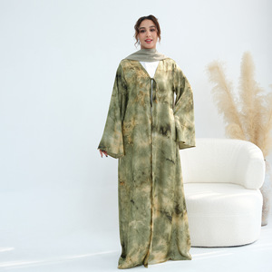 High Quality Muslim Middle Eastern Tie-Dye Pleated Printed Polyester Long Sleeve V Neck <strong>Abaya</strong> <strong>2026</strong> Spring 1121 - Product Image 5