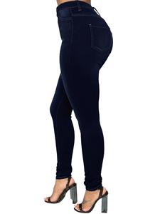 Jeans <span class=keywords><strong>Skinny</strong></span> sur Mesure Taille Haute Élastique pour Femmes, Pantalons Crayon Décontractés Couleur Unie, Trousers en Denim d'Été Vente en Gros - Product Image 4