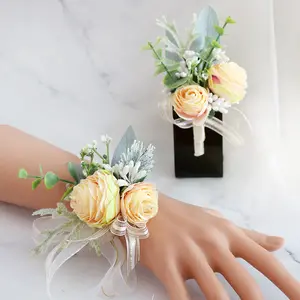 Ychon Bridesmaid Wedding Wrist Corsage Wristband Hand Flowers Bridal Hand Flower Party Prom Hand Flower Decor