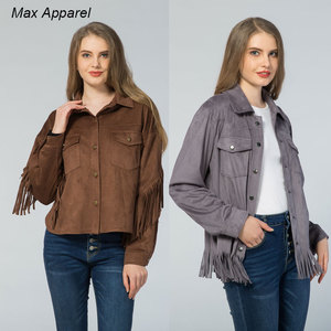 Yiwu Max Apparel Personnalisé En <span class=keywords><strong>Cuir</strong></span> Daim Frange Femmes Western Vêtements <span class=keywords><strong>Veste</strong></span> Shacket pour Femmes - Product Image 2