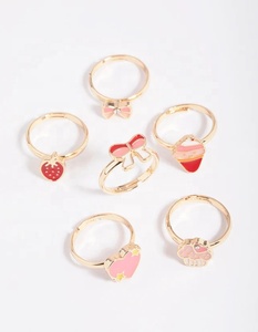 Bagues ZYO plaquées or rose en forme de fruits, fleurs et papillons, ajustables, pour enfants, en émail rose, mignonnes, pour adolescents et enfants - Product Image 3