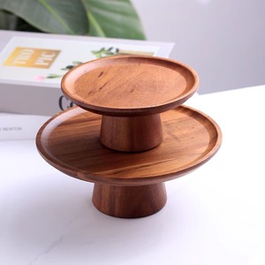 Acacia <strong>Wood</strong> Round Cake Stand Tray Set Decorative <strong>Plate</strong> for Home Table Serving Dried Fruit and Nuts Pack of Wooden Dishes - Product Image 1
