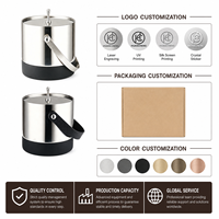 Seau à glace en acier inoxydable HC Light Luxury, 1,4 L, double paroi isolée avec couvercle et poignée, seaux à vin et accessoires de bar antidérapants