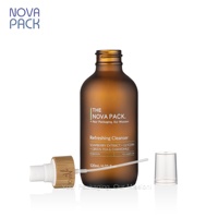 Botol semprot kaca Amber buram 2oz 4oz 8oz botol semprot bambu kabut halus bahu bulat 100ml 120ml 250ml botol kabut wajah
