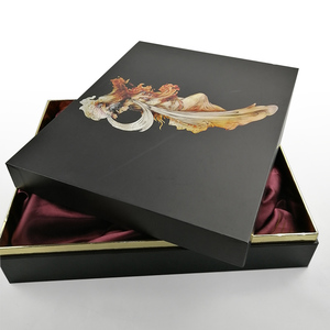 Rough Matt Black Cardboard Lid and Base Gift Box with Gold Paper Cuff - Product Image 2