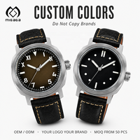 Montre de pilote personnalisée OEM pour hommes, 38 mm, mécanique, cadran vintage marron, bracelet en cuir, montres-bracelets