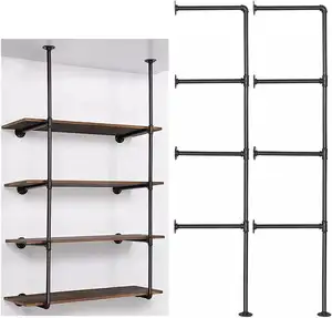 4 Tier X2 Industrial Wall Mount Black Iron Pipe Shelf Retro Storage Shelves Pipe Shelving Hung Shelf Bracket