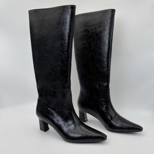 Bottes de cheville à talon épais et fermeture à glissière arrière à tête carrée, style coréen, hiver 2025, noires - Product Image 1