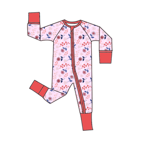 Niedriger Mindestbestellwert Maßgefertigter Frühlings-Blumendruck Weicher Bambus Langarm-Strampler mit Zwei-Wege-Reißverschluss und Faltbaren Füßen - Product Image 4