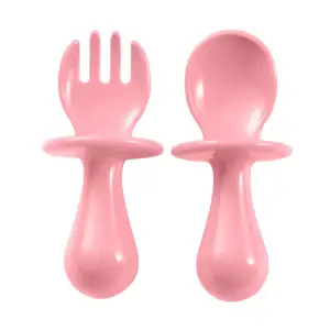 Portable Short Handle Bebe Produtos do Primeiro Passo BPA Free Plastic Baby Training Spoon And Fork Plastic Kids Dinnerware Set