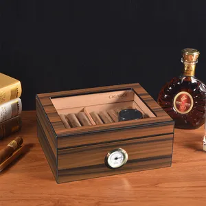 वैकल्पिक हाइग्रोमीटर और ह्यूमिडिफ़ायर के साथ थोक कस्टम आधुनिक खोखले सिगार होल्डर ह्यूमिडोर लकड़ी का बॉक्स