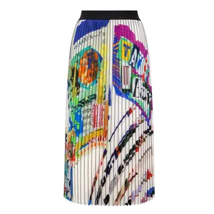 カスタム衣料品メーカーサマーファッションホワイトオールオーバーグラフィックデジタルアートプリントプリーツスカート女性ストリートウェア2024 y2k
