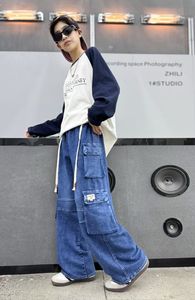 Pantalones vaqueros holgados lavados informales para niños Pantalones <span class=keywords><strong>cargo</strong></span> de mezclilla para niños con múltiples bolsillos Verano de alta calidad - Product Image 4