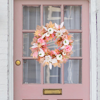 Guirlande de fleurs artificielles rose et blanche en forme de citrouille, pour accrocher à la porte, décoration pour la fête de la récolte