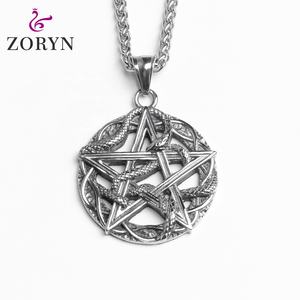 Colgante Masónico de Calavera con Pentagrama de Acero Inoxidable, Joyería de Moda Gótica Punk Vintage Oculta Mística de Acero de Titanio para Hombre - Product Image 2