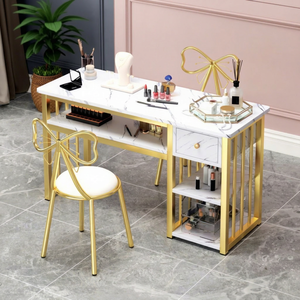 Spot-on simple and trendy nail salon exclusive <b>table</b> and chair set - Luxury nail <b>table</b> for double-person manicure with <b>drawers</b> - Product Image 3