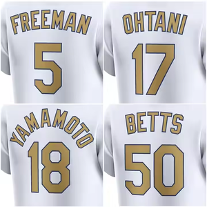 Camiseta de béisbol cosida de colección de oro nuevo 2025 5 <span class=keywords><strong>Freddie</strong></span> Freeman 50 Mookie Betts 17 Shohei Ohtani 18 Yoshinobu Yamamoto - Product Image 1