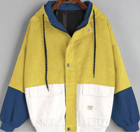 Veste de baseball à capuche ample de style coréen inspirée du style universitaire, veste de travail en velours côtelé pour femme