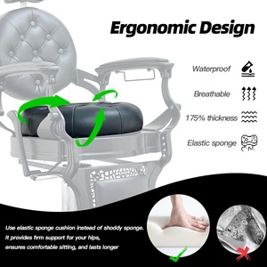 Fauteuil de Barbier Professionnel <span class=keywords><strong>Homme</strong></span> Noir Intégral Style Rétro avec Cadre Robuste, Chaise de Coiffure Réglable de Luxe pour Salon - Product Image 3