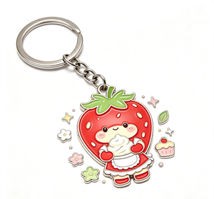 Strawberry Enamel Metal Key Chain Cartoon <b>Keyring</b> Silver <b>Ring</b> Chain Gift Accessory - Product Image 1