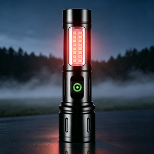 Lampe torche LED blanche à zoom laser, rechargeable par USB, lumière blanche et rouge, 6 modes, en aluminium, pour la recherche en extérieur, le camping et la randonnée - Product Image 1