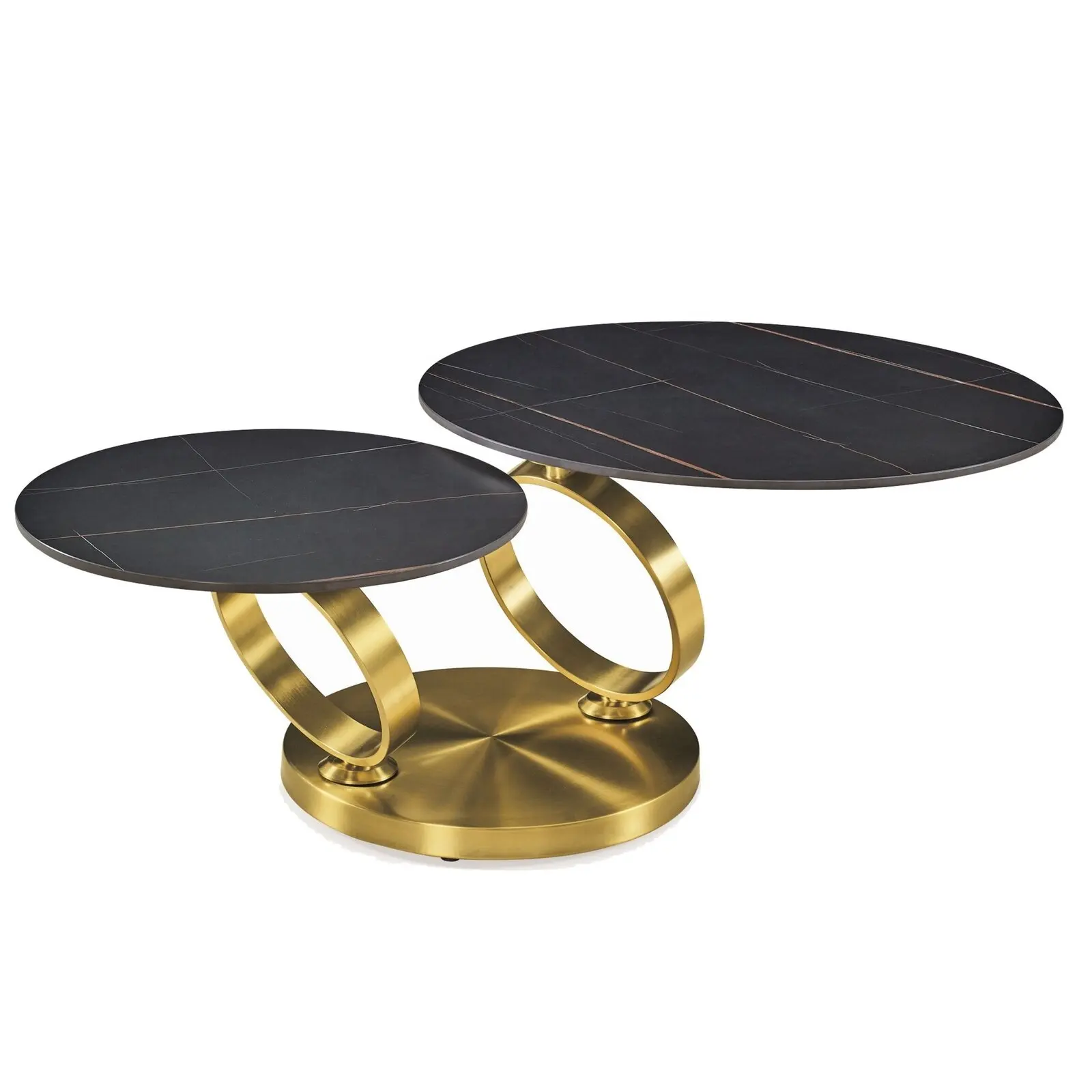 Living Room furniture Vintage Furniture Design Black Ceramic Stone Top Gold Metal Frame Round Coffee Side Tables