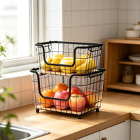 Panier à fruits à 2 niveaux en métal pour comptoir, panier de rangement pour garde-manger et stockage alimentaire
