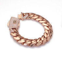 NUOYA Chaîne à maillons cubains en or rose avec fermoir en diamant glacé Chaîne cubaine monégasque épaisse et plate Cadeau bijoux hip-hop