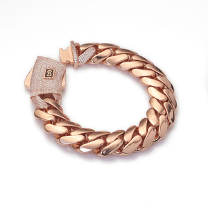 NUOYA collana a catena cubana in <span class=keywords><strong>oro</strong></span> rosa con chiusura a diamante ghiacciato spessa catena cubana Monaco piatta per gioielli Hip Hop regalo - Product Image 5